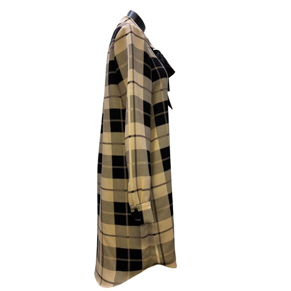 Kate Spade New York Plaid Shirt Dress Beige & Black Bow Detail Size 10 - Picture 3 of 6